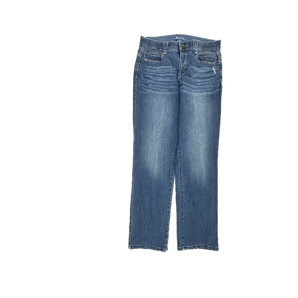 Democracy Denim - Democracy "ab"solution Distressed Straight Women's size 14 Dark Blue Denim jeans